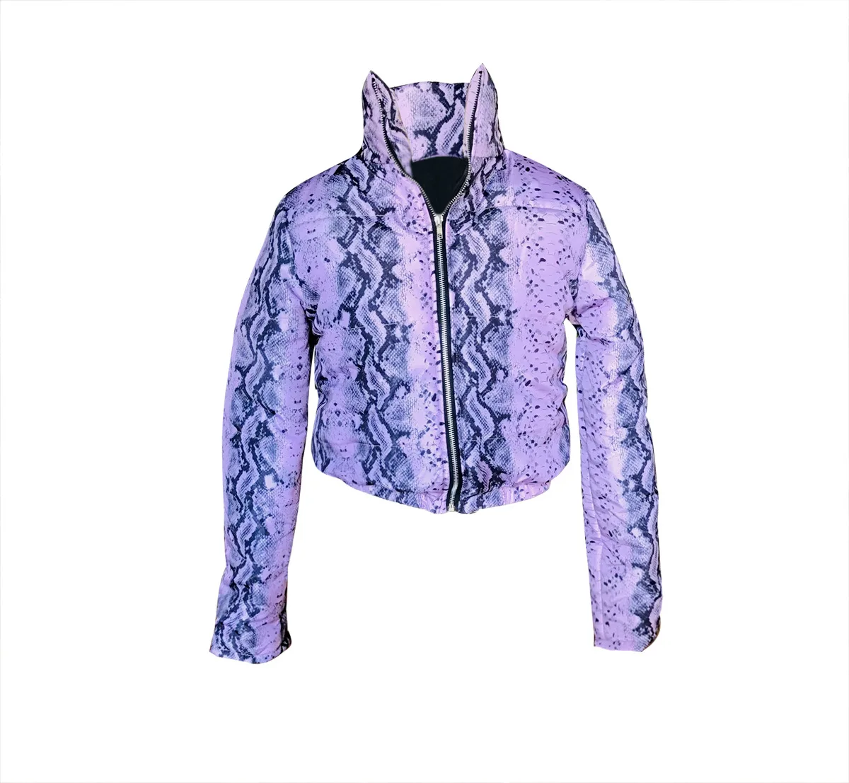 Фиолетовый змеиной кожи печати зимняя одежда пальто для женщин Укороченный пуховик размера плюс парка верхняя одежда