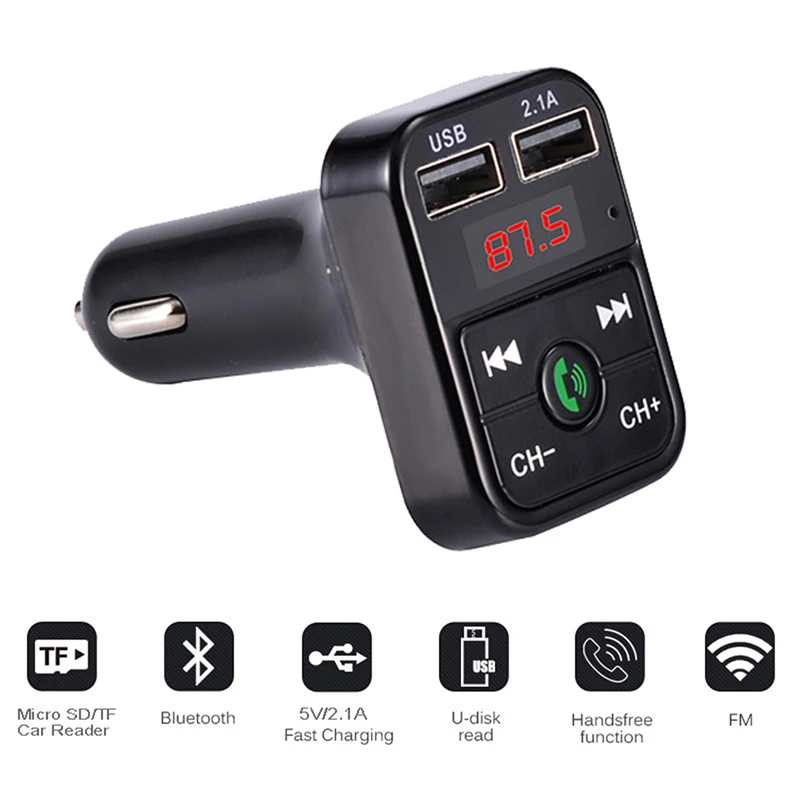 

2019 B2 Car Bluetooth MP3 Player Hands-free FM Transmitter Dual USB Charging LCD Screen Wireless Car Audio Kit Adapter