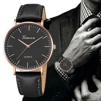 

2020 Geneva Men's Watch Ultra-thin Men Simple Alloy Case Synthetic Leather Analog Quartz Sport Business Watch часы мужские reloj