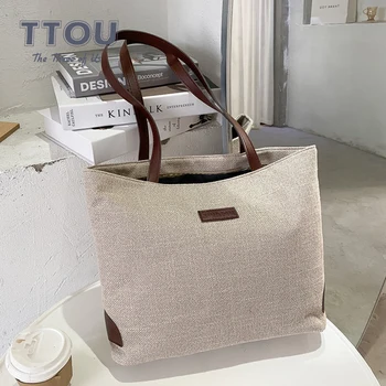 

New Fashion Women Large Capacity Shoulder Bag Simple Style Canvas Handbags Casual Female Solid Color Soft Cloth Travel Bags
