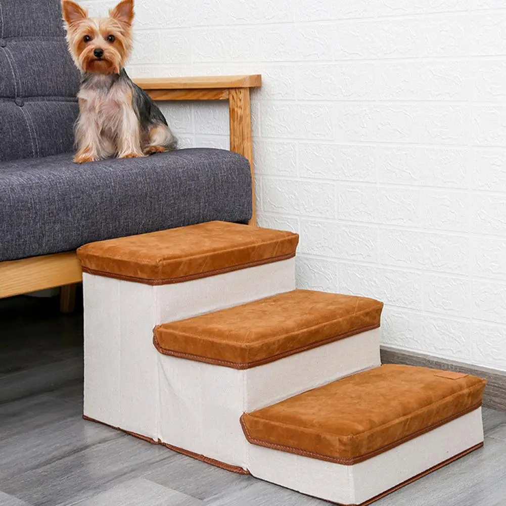 Folding Pet Dog Stairs 3 Steps Non-slip Soft Safe On Step Bed Sofa Home Use