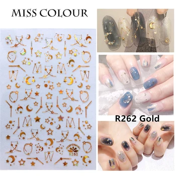 

7Sheets/Set Geometric Patterns 3D Nail Sticker Decals Adhesive Moon Star Gold Stripes Wave Line Manicure DIY Nail Art Decoration