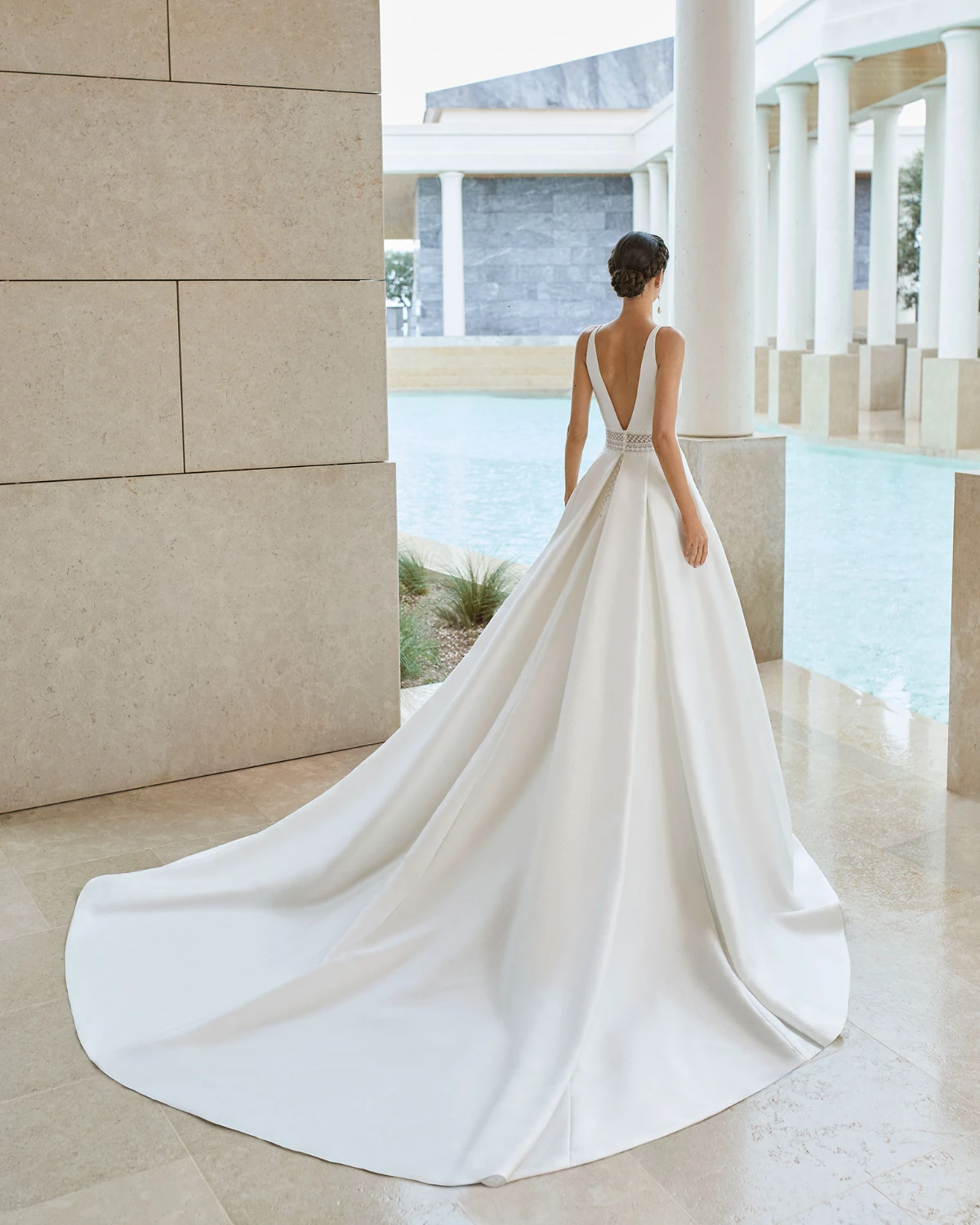 Vivian's Bridal Simple Matta атласное свадебное платье Boho кружевные с кушаком съемный кружевной топ двойной глубокий v-образный вырез атласное свадебное платье