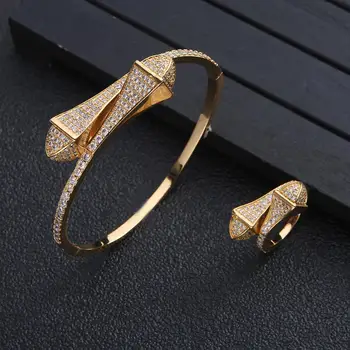 Buy CheapLuxury 2PCS Dubai Bangle Ring Set Fashion Jewelry For Women Wedding Engagement Brincos Para As Mulheres.