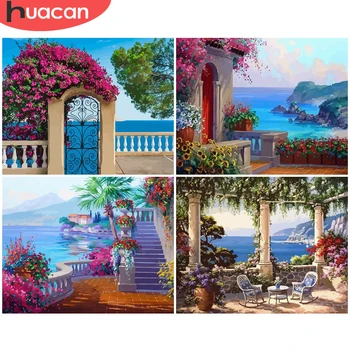 

HUACAN Oil Paint By Number Landscape Drawing On Canvas DIY Pictures By Numbers Flower Hand Painted Painting Art Gift Home Decor