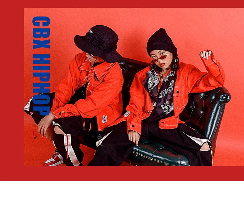 Hip Hop Costumes Street Dance Set Boys Red Shirt Girls Modern Performance Clothing Jazz Cheerleader Stage Rave Outfit Kid DN4624
