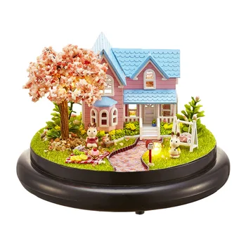 

Home With Furniture Model House Realistic Mini Children Transparent Cover Decoration Casa Miniature Toy Gift DIY Dollhouse Kit