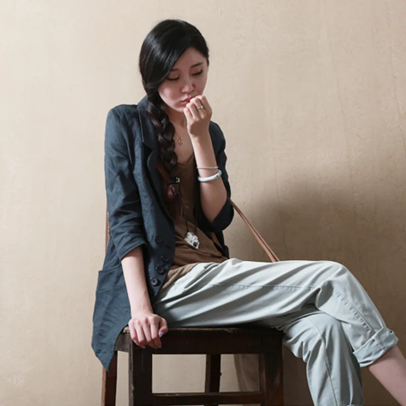 

2019 Spring Clothing New Style Flax Slim Fit Tops Retro Suit Irregular Half-sleeve Shirt Casual Suit Jacket Women's