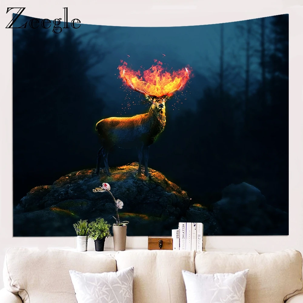 Zeegle Printed Wapiti Tapestry Living Room Wall Hanging Tapestry Beach Towel Picnic Mat Home Decor Beach Mat Picnic Blanket