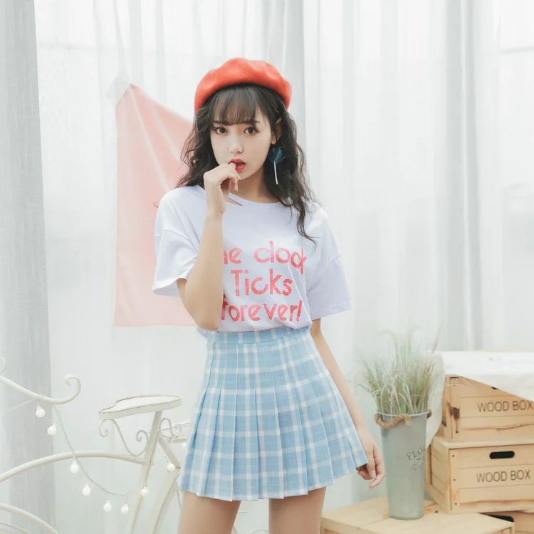 Женские юбки, Япония, панк, каваи, Ulzzang, в клетку, свежая, синяя, в клетку, плиссированная юбка, женская, Корейская, Harajuku, милая, на пуговицах, для женщин
