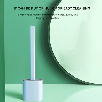 

Silicone Wc Flat-Head Toilet Brush, Flexible Soft Brush, Fast Drying Cleaning Brush, Wc Accessories Brush Bucket