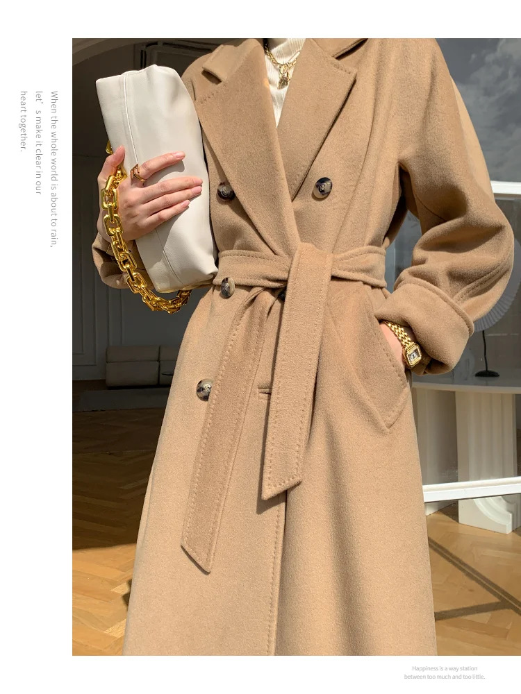 Cashmere coat women's high-end double-breasted camel classic luxurious  autumn and winter mid-length wool coat women 101801