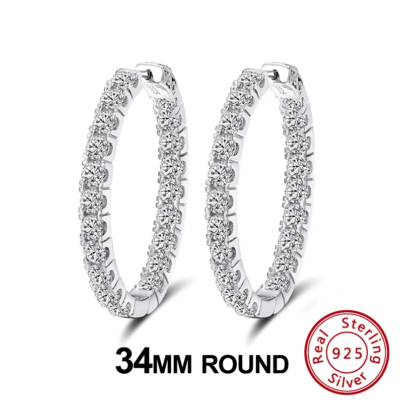 ORSA JEWELS настоящие 925, женские серьги-кольца, полный циркон, 34 мм, Стерлинговое Серебро, круглые серьги, модное утонченное ювелирное изделие, SE221