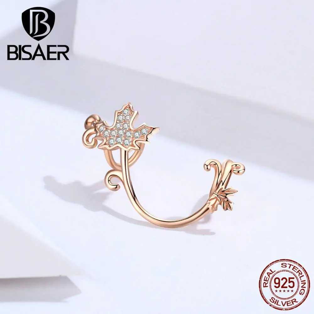 

BISAER 2019 New 925 Sterling Silver Charm Rose Gold Leaves Charms FIT PAN Original Bracelet DIY Beads Jewelry Making GXC1254