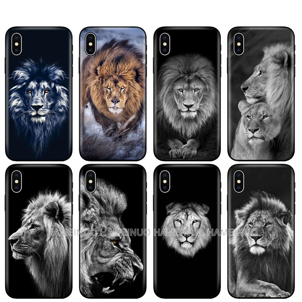 Черный чехол ТПУ для iphone 5 5s se 6 6s 7 8 plus x 10 чехол силиконовый чехол для iphone XR XS 11 pro MAX чехол Большой Лев животное