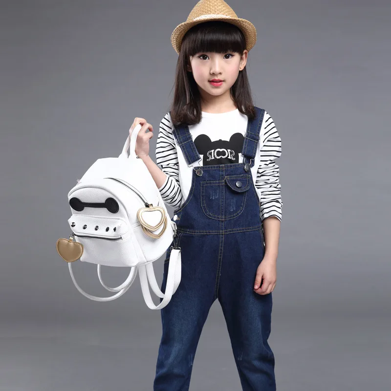 

2018 Spring New Style Girls Casual Cowboy Suspender Pants Big Boy Children Solid Color Trousers Childrenswear
