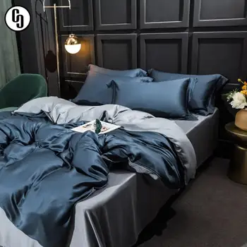 

GXC Dark Blue 100% Silk Bedding Set 25 Momme Top Grade Silk Duvet Cover Set Flat Sheet Bed Linen Pillowcase Free Sipping