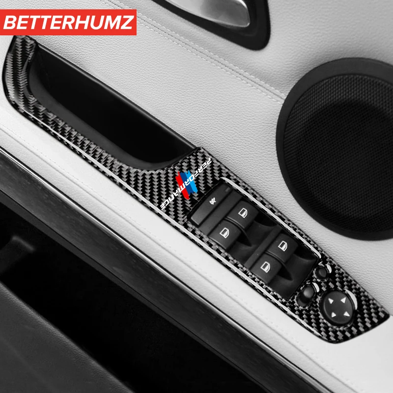 

Car Interior Carbon Fiber M Power Performance Window Switch Decor Armrest Panel Auto Stickers For BMW e90 e92 e93 accessories