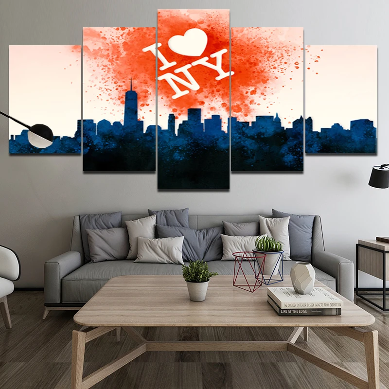 

i Love New York Frameless Paintings Wall Prints 5Pcs Printd On Canvas Arts Modern Home Wall Art Hd Print Painting Picture