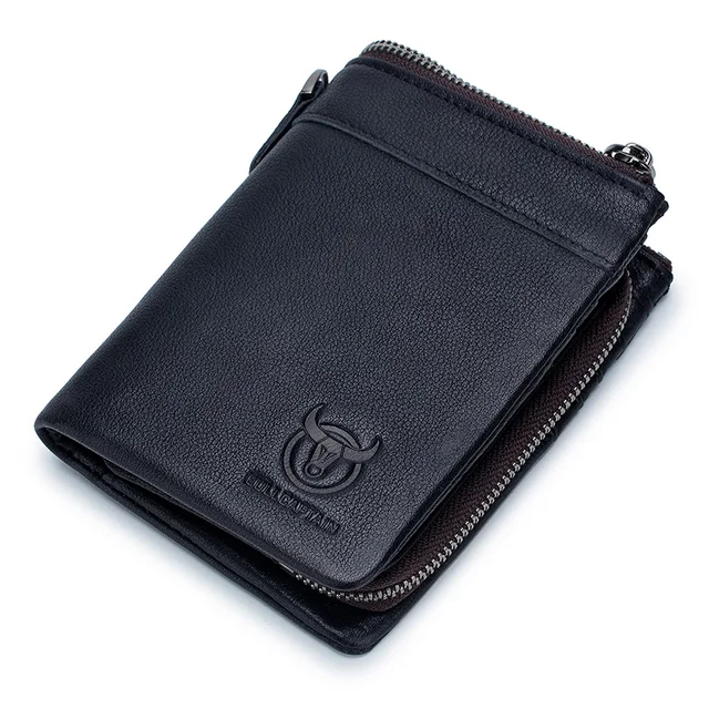 Bullcaptain Vintage Leather Buckle Wallet Coin Purse Wallet Card Men's Wallet Cartera Hombre Men's Handbag RFID Holder black