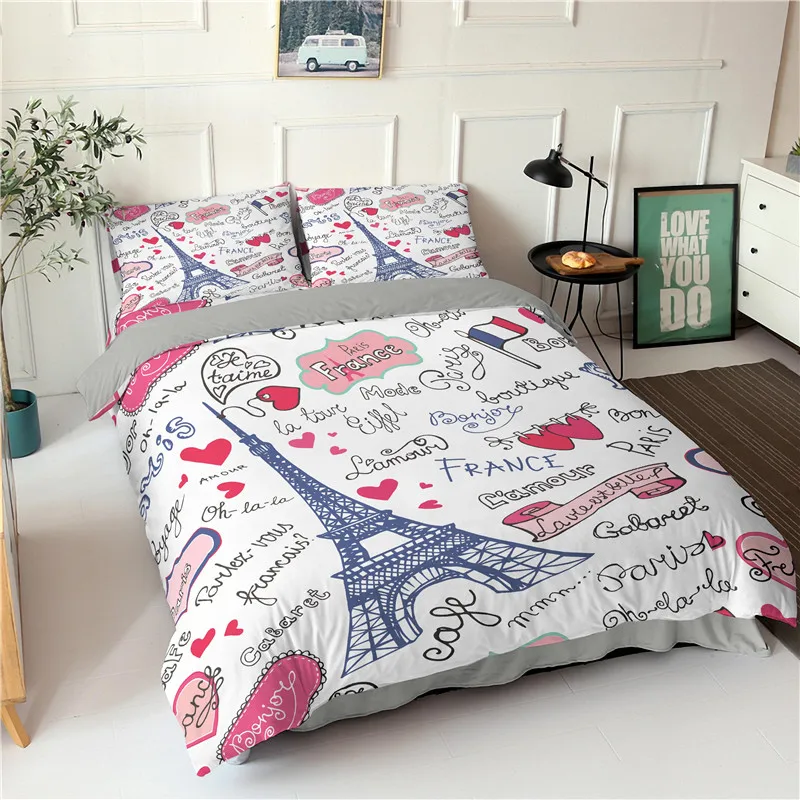 LuxuryEiffelTowerBeddingSetPinkQuiltCoverNordicForLoverDoubleBed220x240200x220