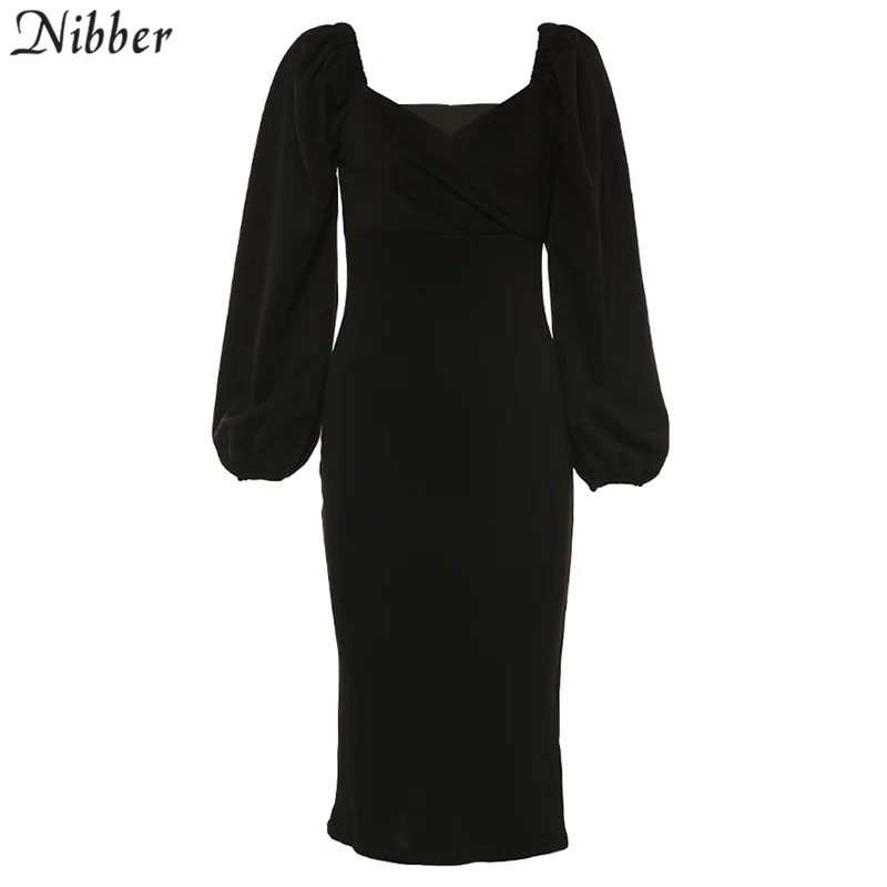 black Nibber, сексуальное платье с v-образным вырезом, с открытыми плечами, облегающее, для женщин, Осень-зима, Клубные, вечерние, красные, элегантные, миди платье, женское, черное платье - Цвет: black