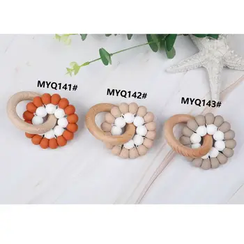 

Baby Teether Bracelet Ring Boy Girl Beech Wooden Teething Rattle Toy Shower Gift