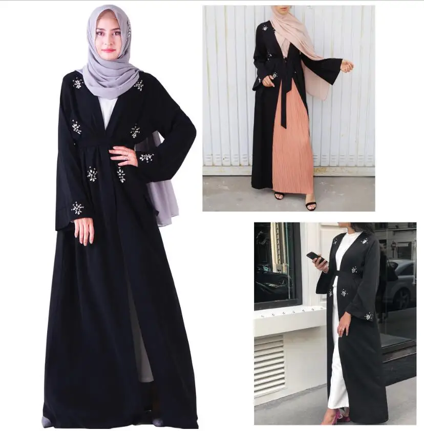 Платье мусульманское abaya для женщин ручной работы со стразами Vestidos Musulmanes черное исламское Kleding Caftan пальто Дубаи халаты