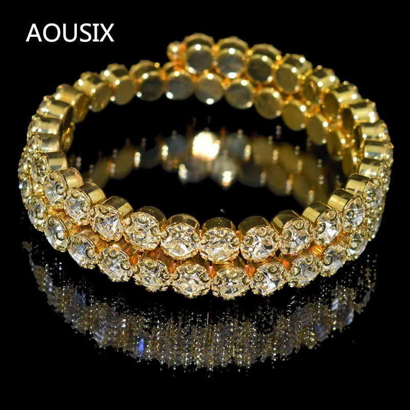 AOUSIX New Fashion Crystal 2 rows Bracelets & Bangles for Women 8 colors Rhinestone Stretching Bangle Upper Arm Bracelet Jewelry 4