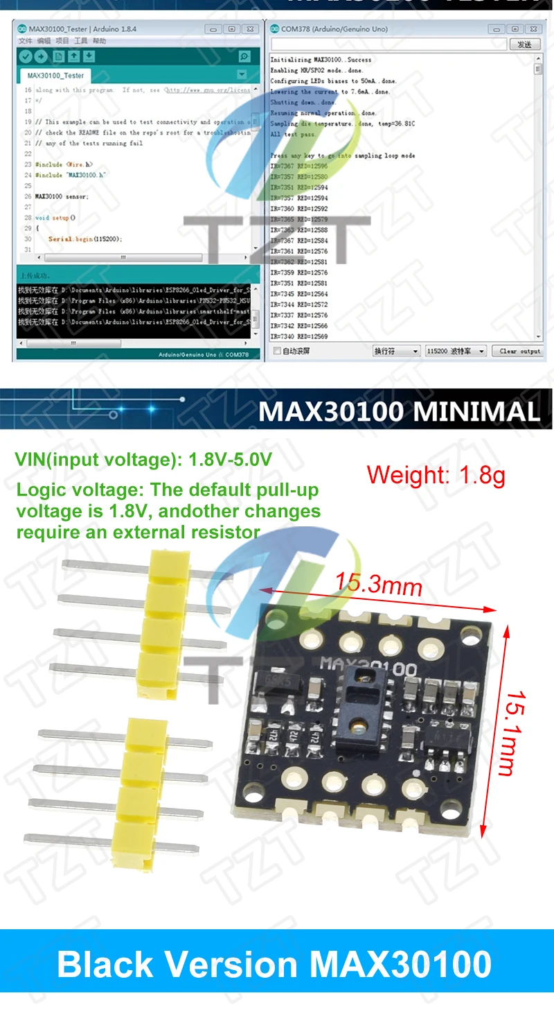 MH-ET MAX30102 MAX30100 Herzfrequenzerkennungsmodul Pulserkennung Blutsauerstoffkonzentrationstest für Arduino Ultra-Low Power – Detail 4