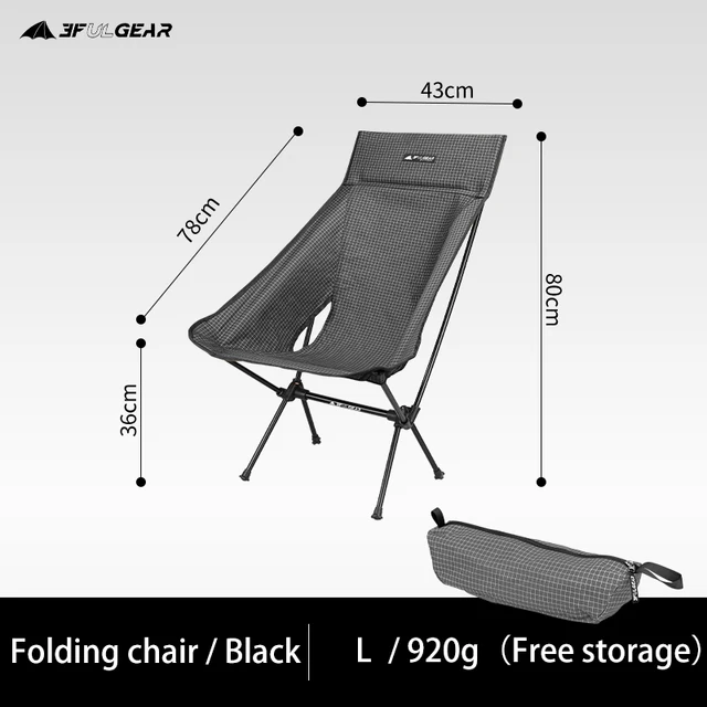 3F UL GEAR Camping Ultralight Aluminum  Folding  Fishing Beach Chair Foldable Travel  Portable Outdoor BBQ Chair L High back Black
