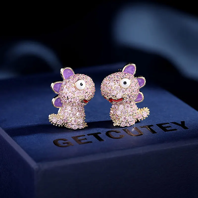 

Fashion Cartoon Dinosaur Earrings for Women 925 Silver Needle Cute Animal Ear Stud Cubic Zirconia Statement Jewelry