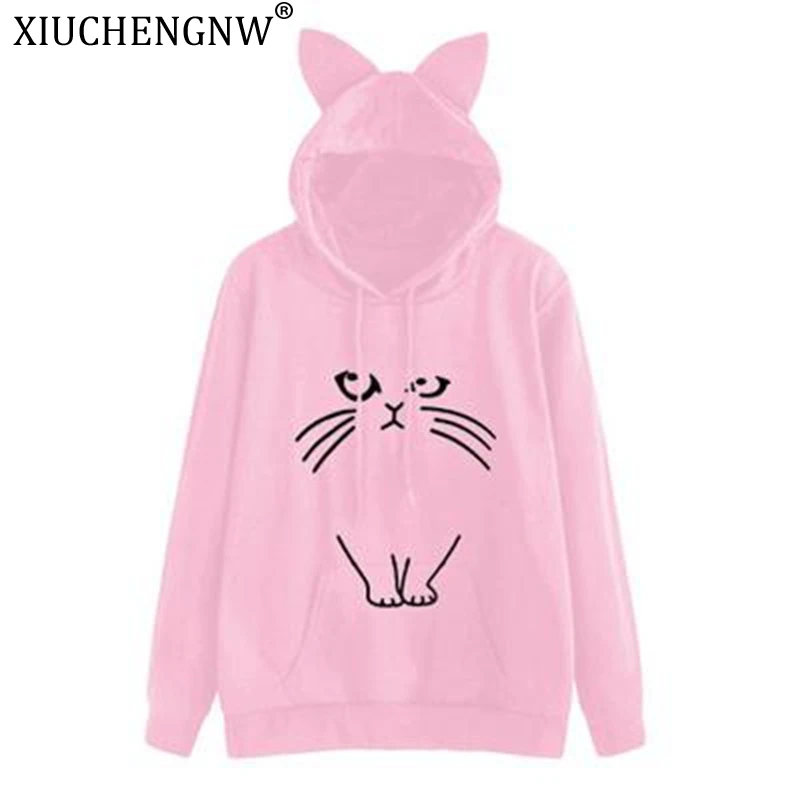 Женские повседневные толстовки Kawaii с рисунком котенка укороченная пара укороченная толстовка с капюшоном оверсайз Одежда для девочек