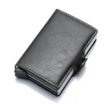 Men double Aluminum Leather Credit Card Holder RFID  Wallet Automatic pop up Anti-theft women Purse Business ID Cardholder