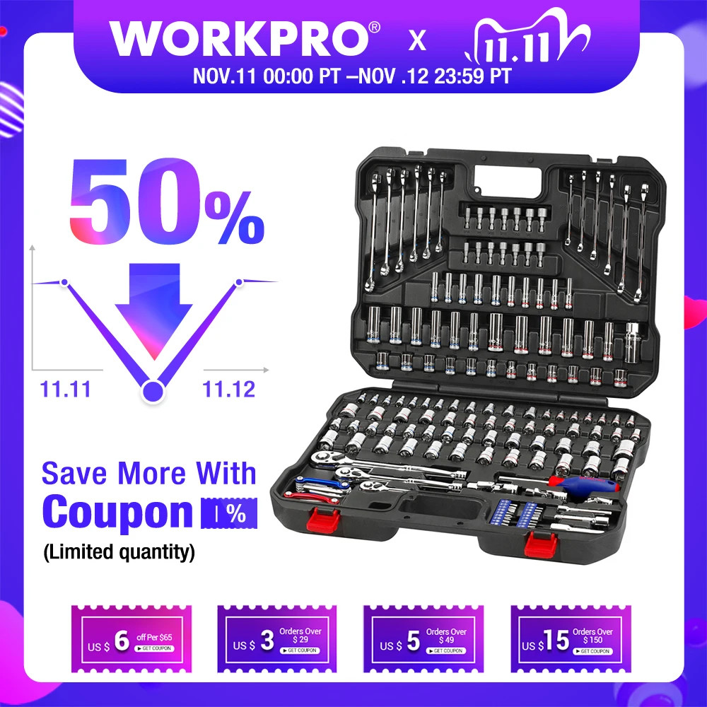 £84.70 Workpro 164pc Tool Set Socket Wrench Set Hand Tools For