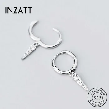 

INZATT Real 925 Sterling Silver Zircon Round Geometry Hoop Earrings For Fashion Women Party Fine Jewelry Minimalist Accessories