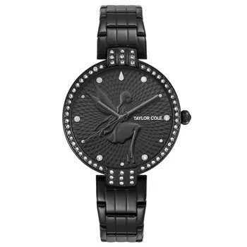 

Taylor Cole Kadin Saat Luxury Round Full Black Crystal Case Lady Slim Quartz Steel Band Bracelet Clock Watch Gift 2020