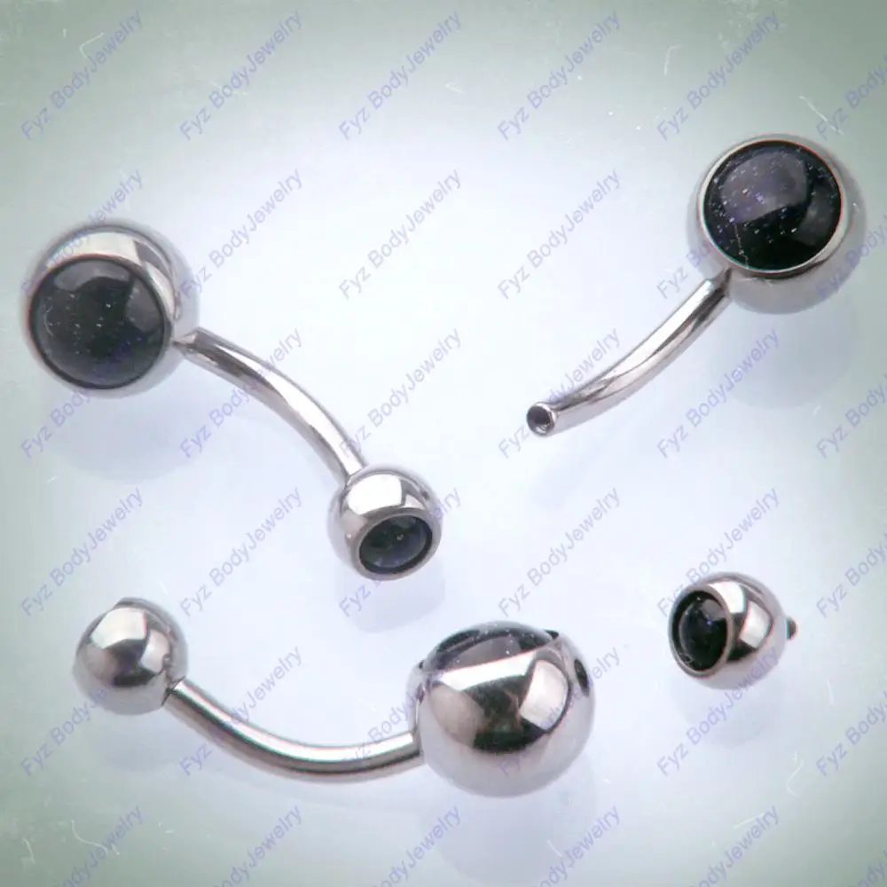 Blue Sands Double Gems G23 Titanium Belly Button Rings 14G Internally