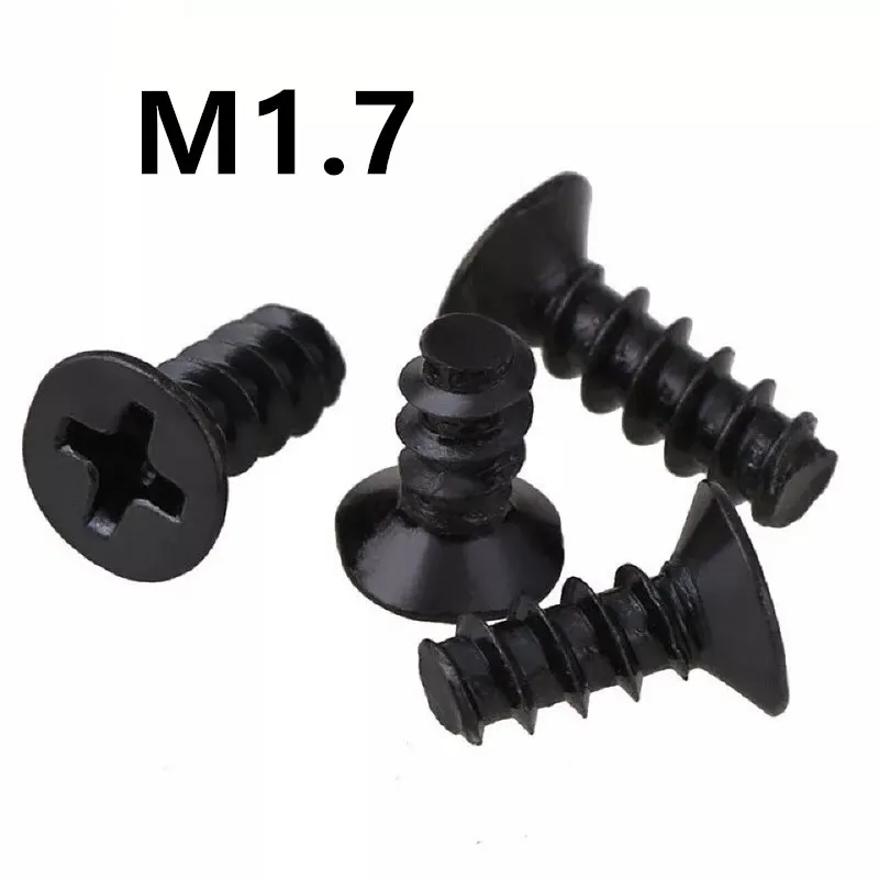 

1000pcs/lot M1.7x4/5/6/8/10mm Carbon steel KB black cross countersunk head flat tail self-tapping screw