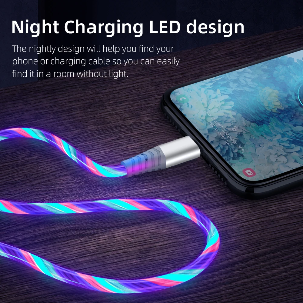 Flow Luminous USB Cable For iPhone 13 12 11 Pro Max X XR XS 8 7 6s 5s Fast Charging Charger Glow USB Wire Cord Data Cable 1/2M iphone cord