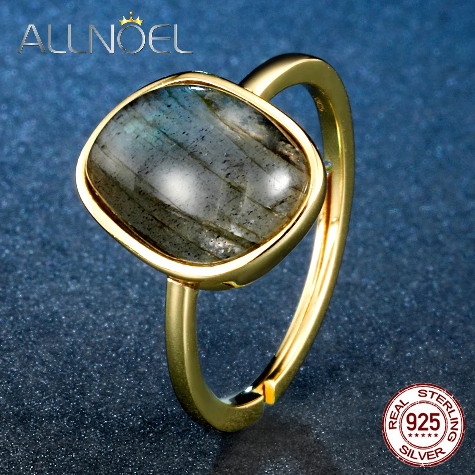 ALLNOEL  Jewelry Ring for Women Sterling Silver Natural  Labradorite  Gemstone Fine Jewelry Armor Hero Finger Ring New (1)