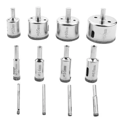 Fashion12pcs diamante brocas de vidro telha buraco viu bits conjunto, oco núcleo brocas, extrator removedor buraco serras para vidro, cer