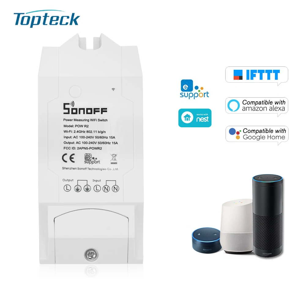

Sonoff Pow R ITEAD Smart Switch Wireless Smart Home WiFi Switch Voice Control APP Remote Control Support for Alexa/Google Home