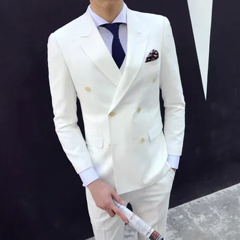 

latest Coat Vest Pant Designs Double Breasted Men Suit Formal Slim Fit Blazer Custom 3 Piece mens Wedding Tuxedo suits Terno