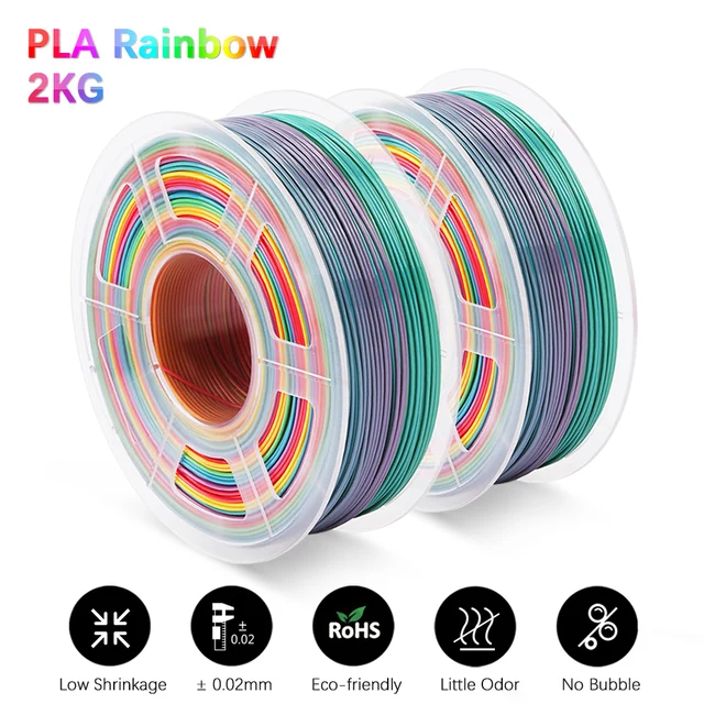 GOHIGH 2 Rolls PETG PLA SILK 3D Printing Filament 1.75MM Children Creative Model Material For 3D Pen & Printers PLA Rainbow 01 2kg