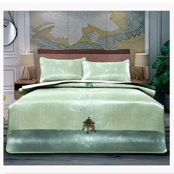 

Cowhide Summer Cooling Mat Kit For Bed Pillowcase Anti-mite Mattress Cover Luxury Bedding Set Bedroom Traditional Chinese Style