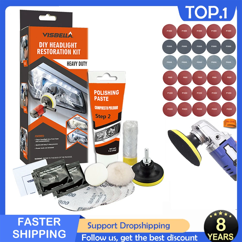 VISBELLA Headlamp Repair Headlight Restoration Polishing Kits Light
