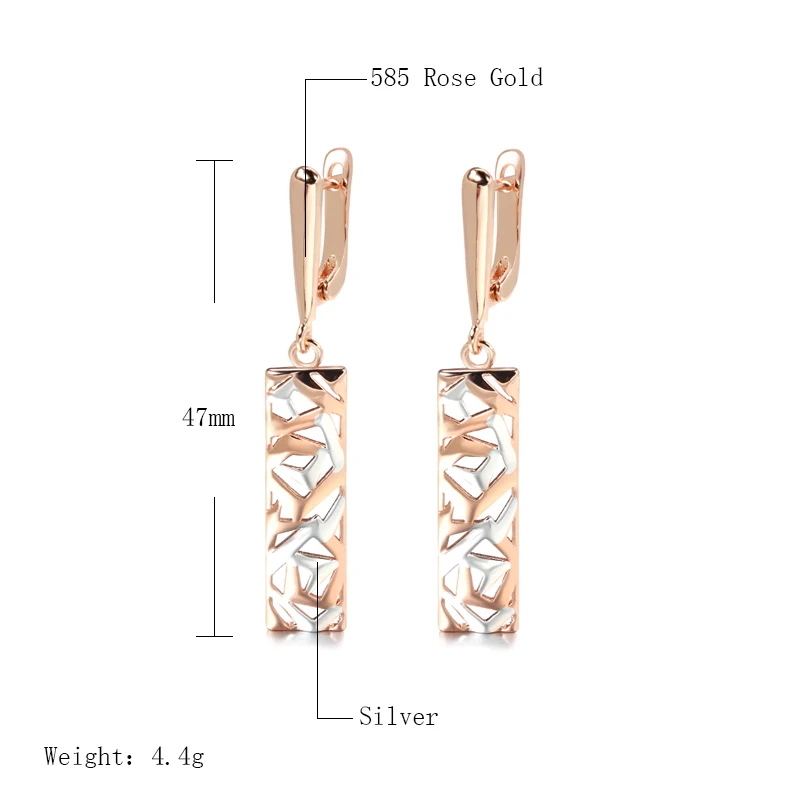 Square Wide Drop Earrings Women 585 Rose Gold Silver Color Mix Boho Long Earrings