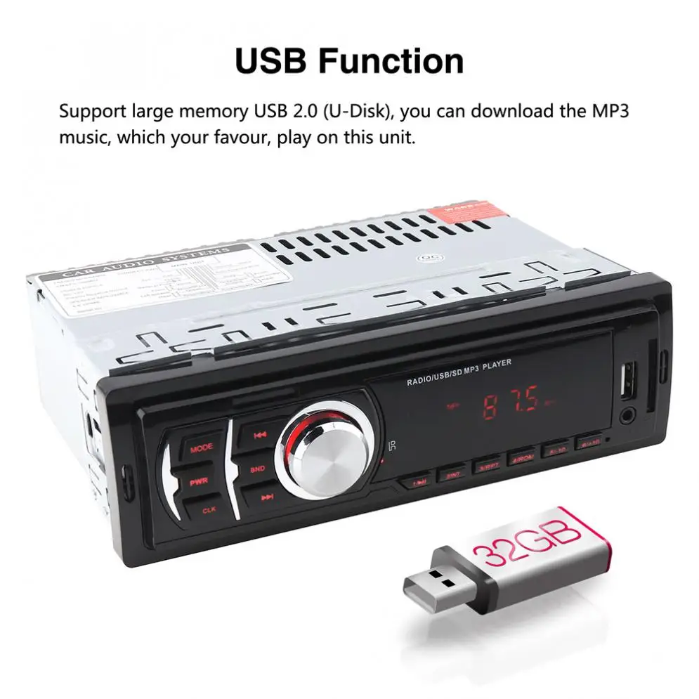 12 в 60 Вт x 4CH автомобильный аудио стерео в тире музыкальный MP3 плеер радио FM/USB/SD/AUX/MMC входной приемник