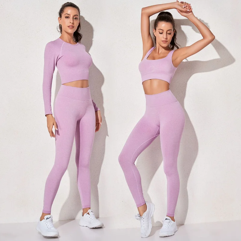 Женские тренировочные костюмы для йоги бесшовные осенние укороченные рубашки с